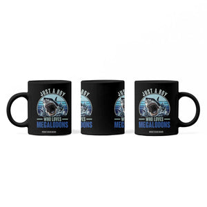 Just A Boy Who Loves Megalodons Coffee Mug Megalodon Shark Lover Retro Graphic TS11 Print Your Wear