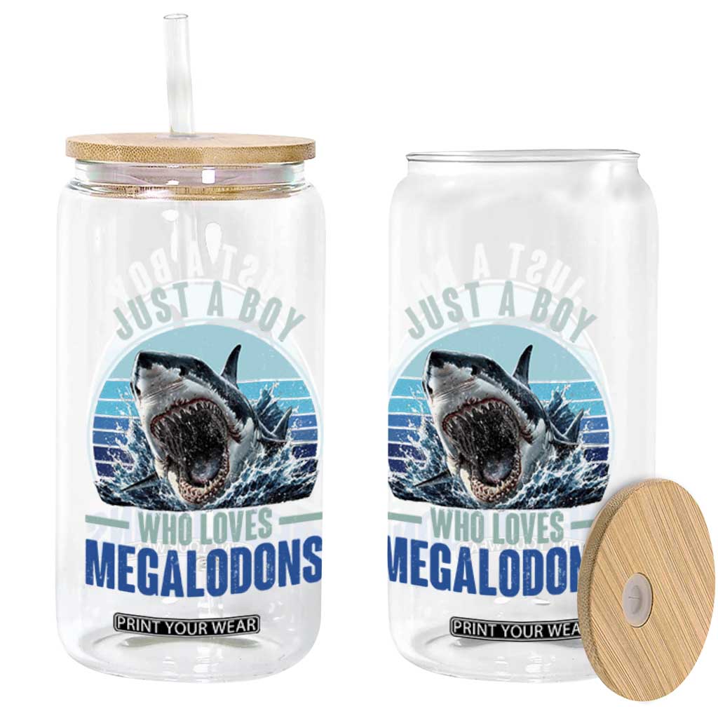 Just A Boy Who Loves Megalodons Glass Can Megalodon Shark Lover Retro Graphic TS11 Print Your Wear