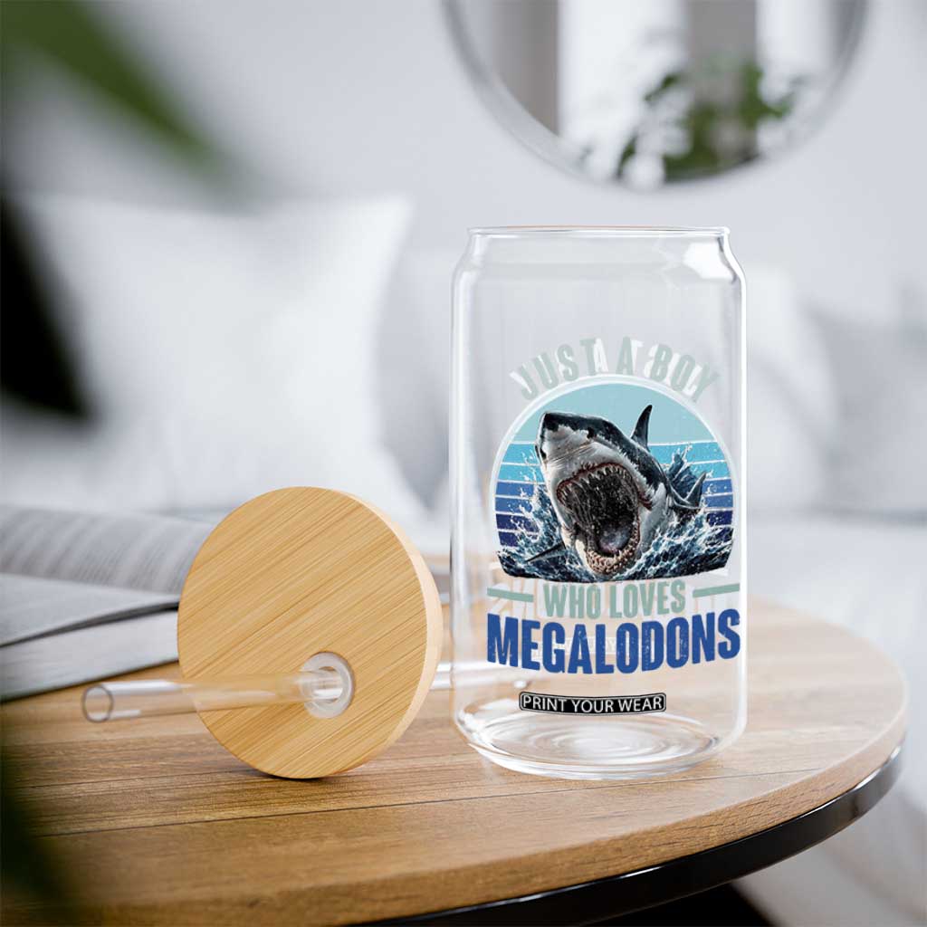 Just A Boy Who Loves Megalodons Glass Can Megalodon Shark Lover Retro Graphic TS11 Print Your Wear