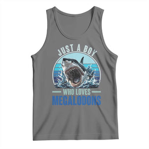 Just A Boy Who Loves Megalodons Tank Top Megalodon Shark Lover Retro Graphic TS11 Black Heather Print Your Wear