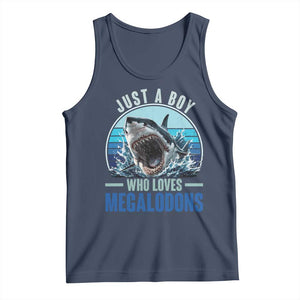 Just A Boy Who Loves Megalodons Tank Top Megalodon Shark Lover Retro Graphic TS11 Navy Print Your Wear