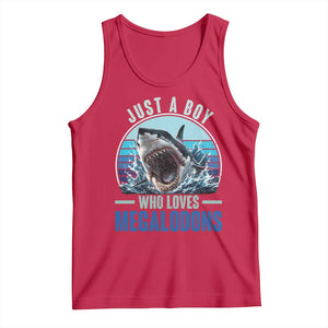 Just A Boy Who Loves Megalodons Tank Top Megalodon Shark Lover Retro Graphic TS11 Red Print Your Wear