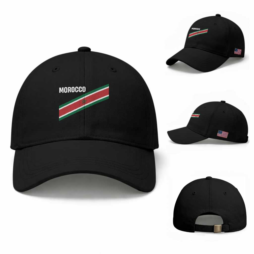 Morocco Moroccan Flag Baseball Cap Green Star Maroc Stripes TS11 Baseball Cap Universal Fit Black Print Your Wear