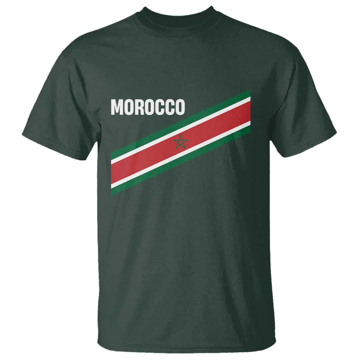 Morocco Moroccan Flag T Shirt Green Star Maroc Stripes TS11 Dark Forest Green Print Your Wear