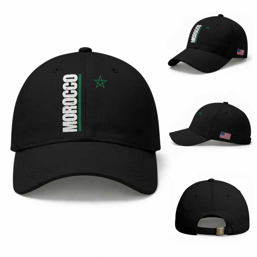 Morocco Green Star Flag Patriotic Moroccan Pride Baseball Cap TS11 Baseball Cap Universal Fit Black Print Your Wear