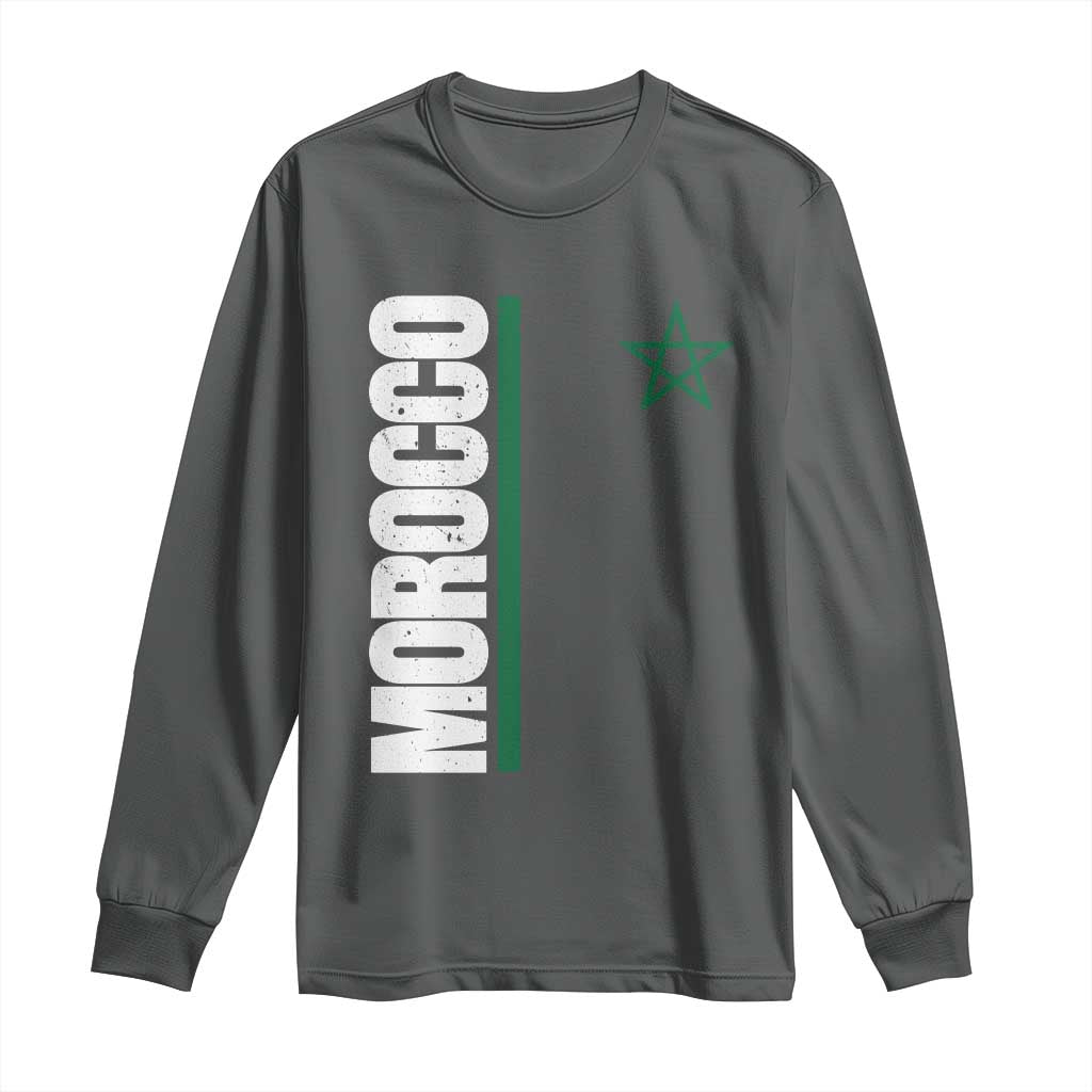 Morocco Green Star Flag Patriotic Moroccan Pride Long Sleeve Shirt TS11 Dark Heather Print Your Wear
