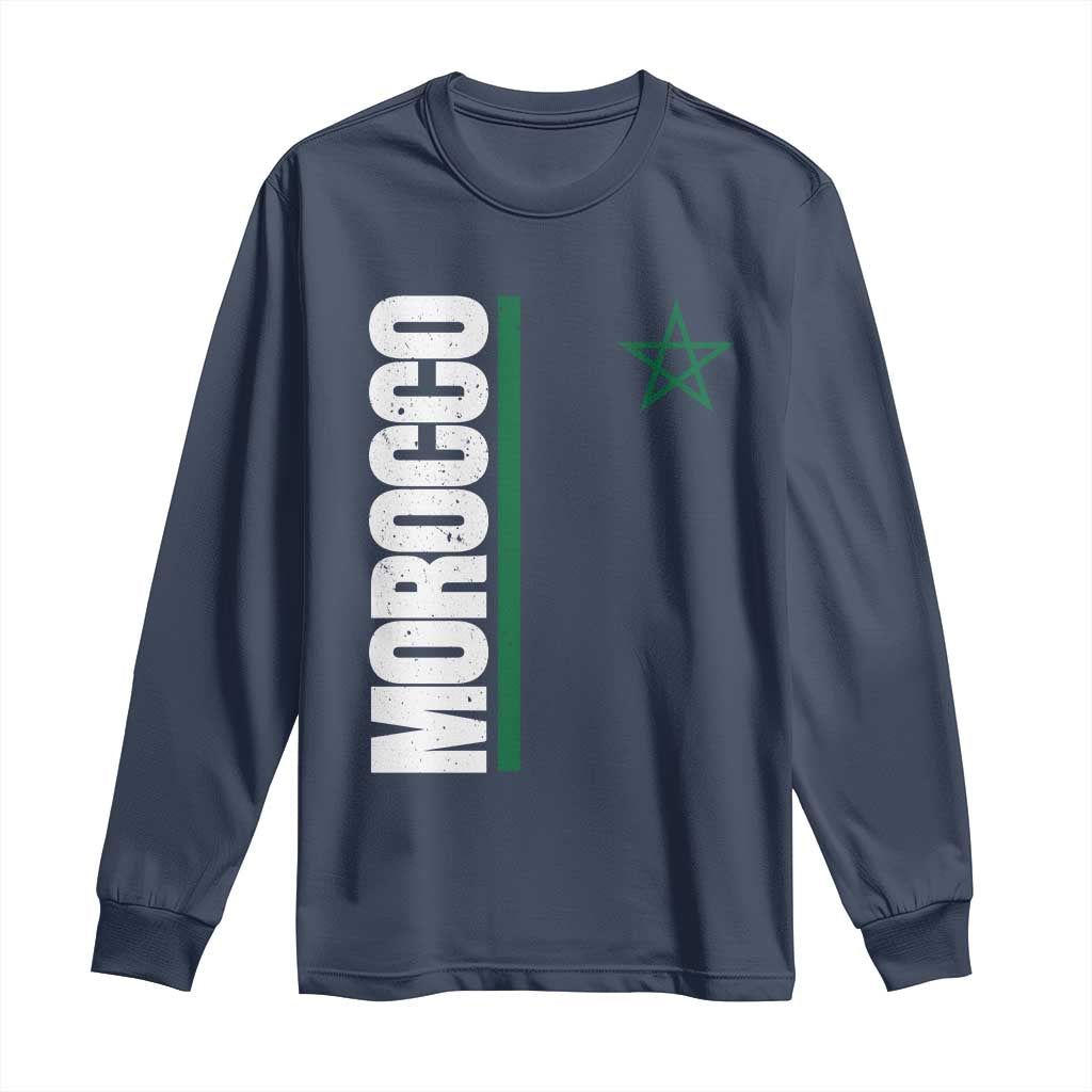 Morocco Green Star Flag Patriotic Moroccan Pride Long Sleeve Shirt TS11 Navy Print Your Wear
