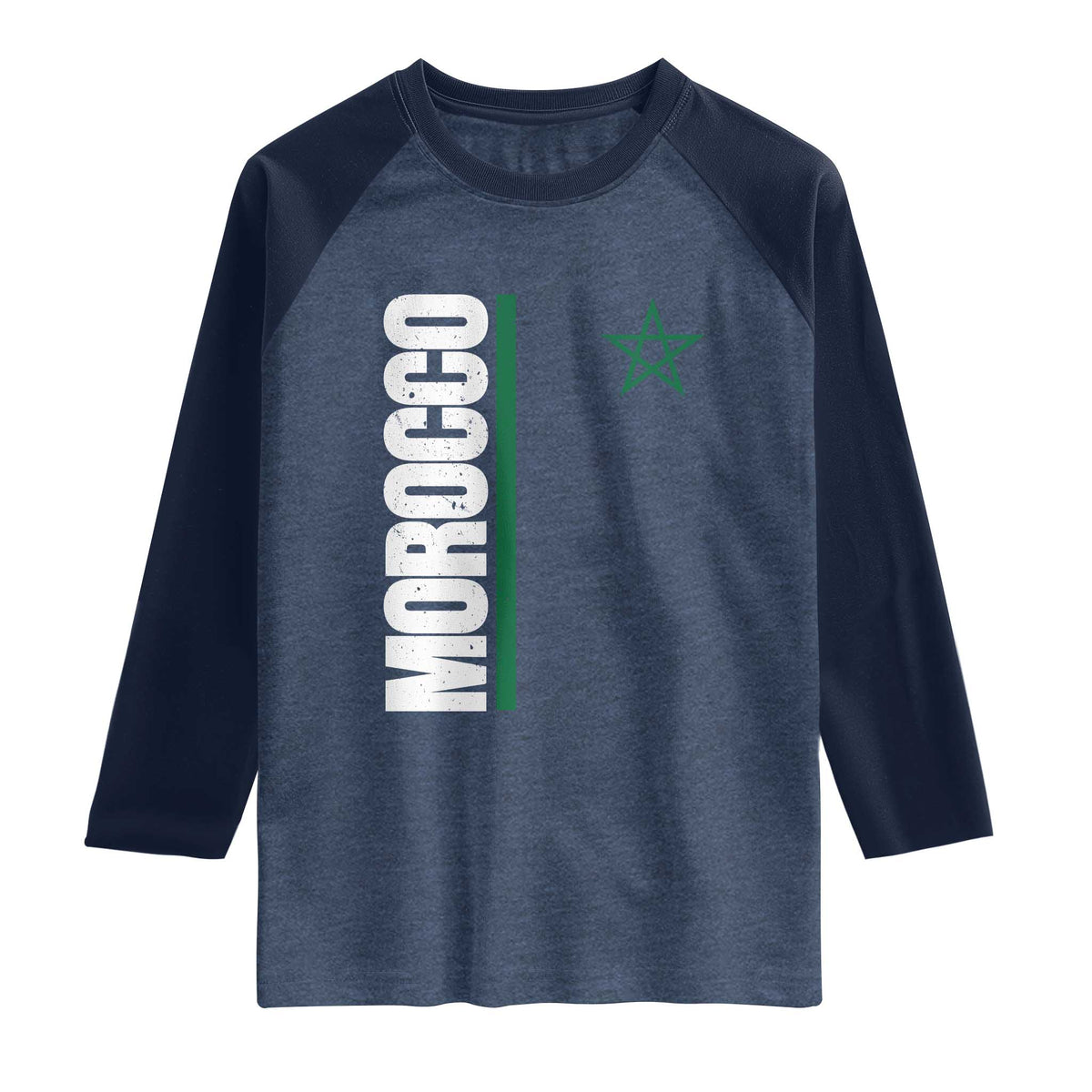 Morocco Green Star Flag Patriotic Moroccan Pride Raglan Shirt TS11 Heather Denim Navy Print Your Wear