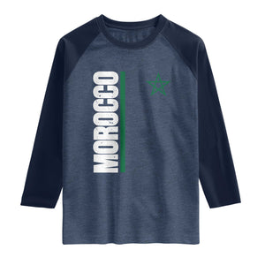 Morocco Green Star Flag Patriotic Moroccan Pride Raglan Shirt TS11 Heather Denim Navy Print Your Wear