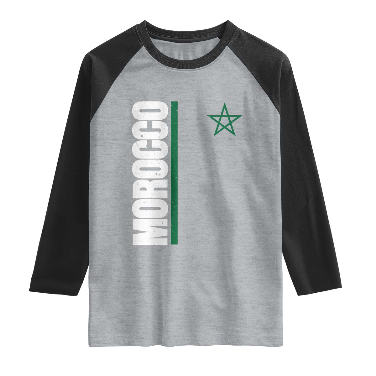 Morocco Green Star Flag Patriotic Moroccan Pride Raglan Shirt TS11 Heather Gray Black Print Your Wear