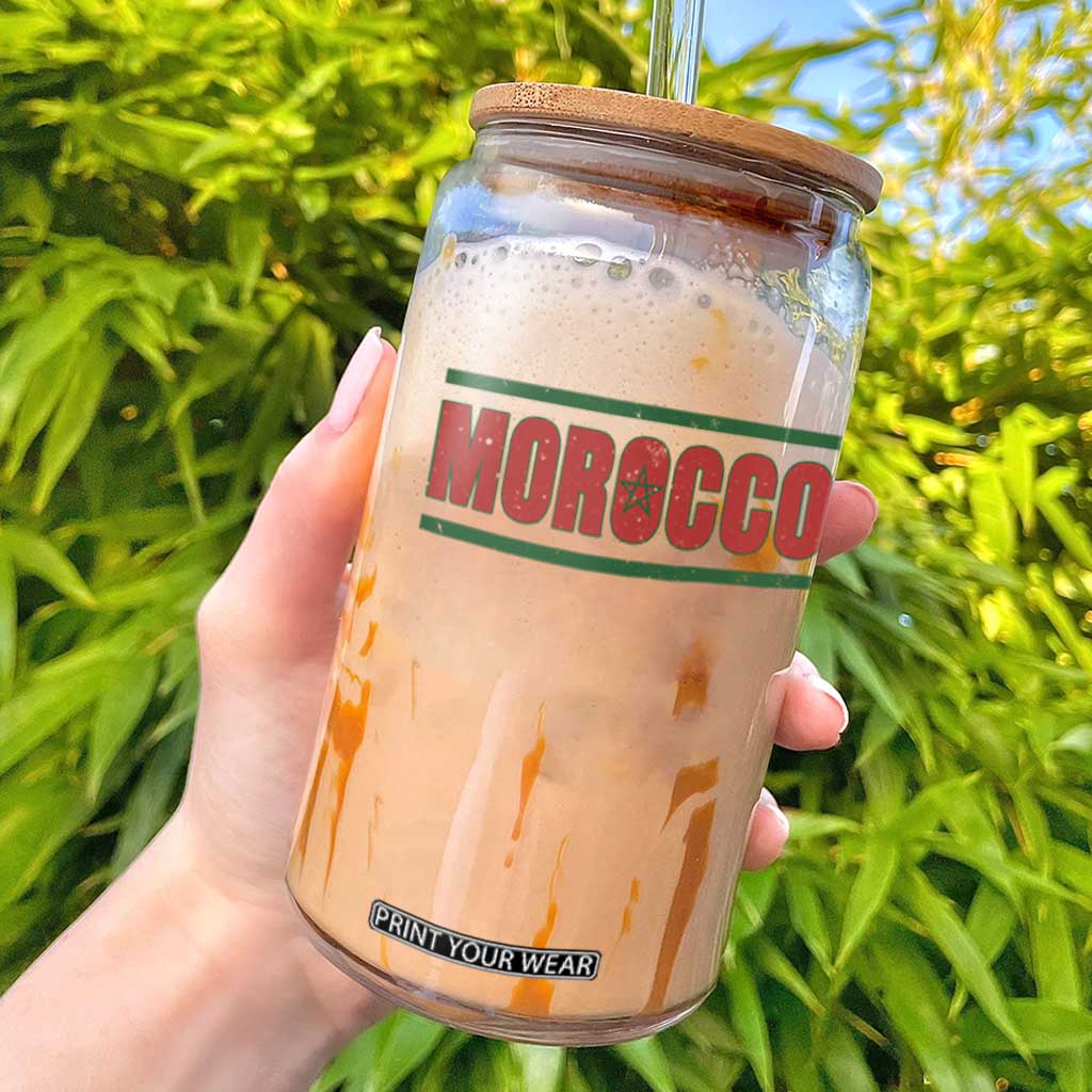 Proud Moroccan Vintage Marocco Flag Green Stripes Glass Can TS11 Black Print Your Wear