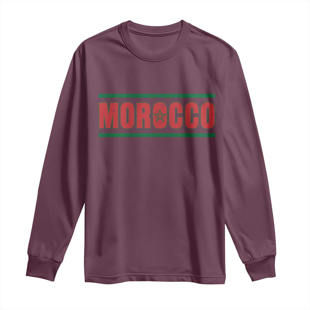 Proud Moroccan Vintage Marocco Flag Green Stripes Long Sleeve Shirt TS11 Maroon Print Your Wear