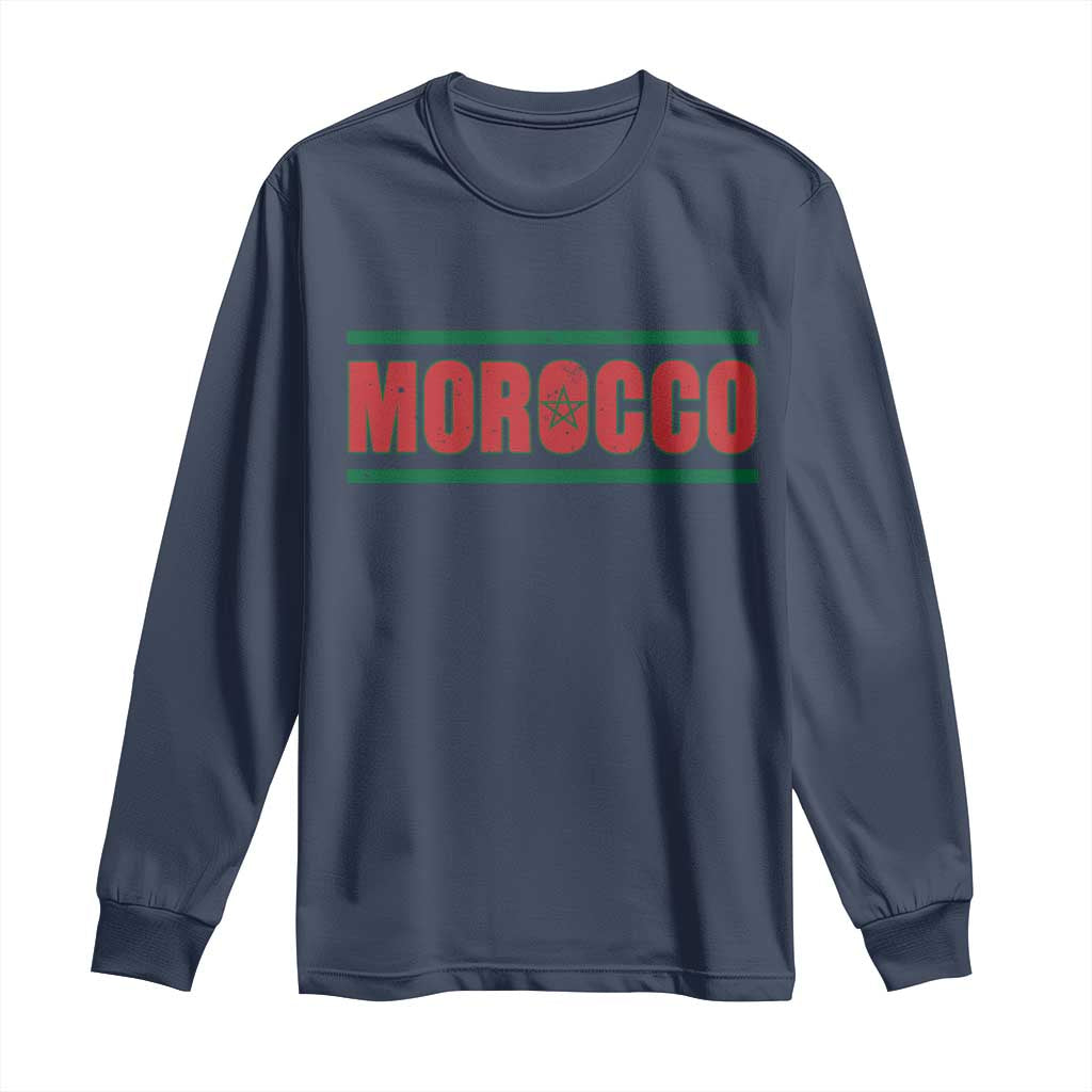 Proud Moroccan Vintage Marocco Flag Green Stripes Long Sleeve Shirt TS11 Navy Print Your Wear