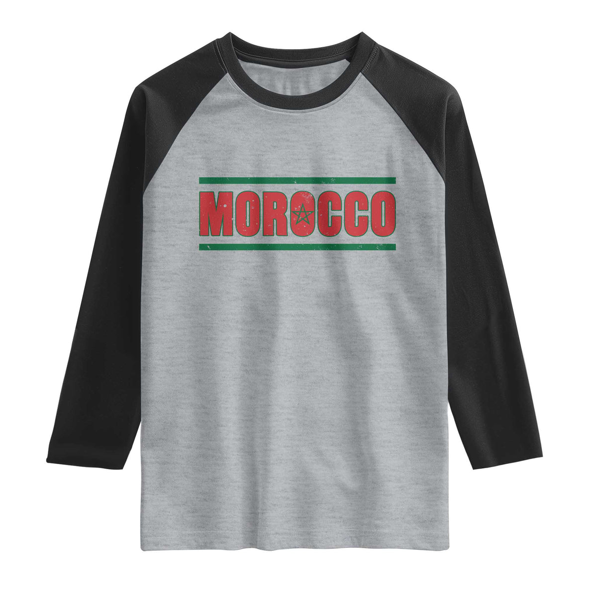Proud Moroccan Vintage Marocco Flag Green Stripes Raglan Shirt TS11 Heather Gray Black Print Your Wear