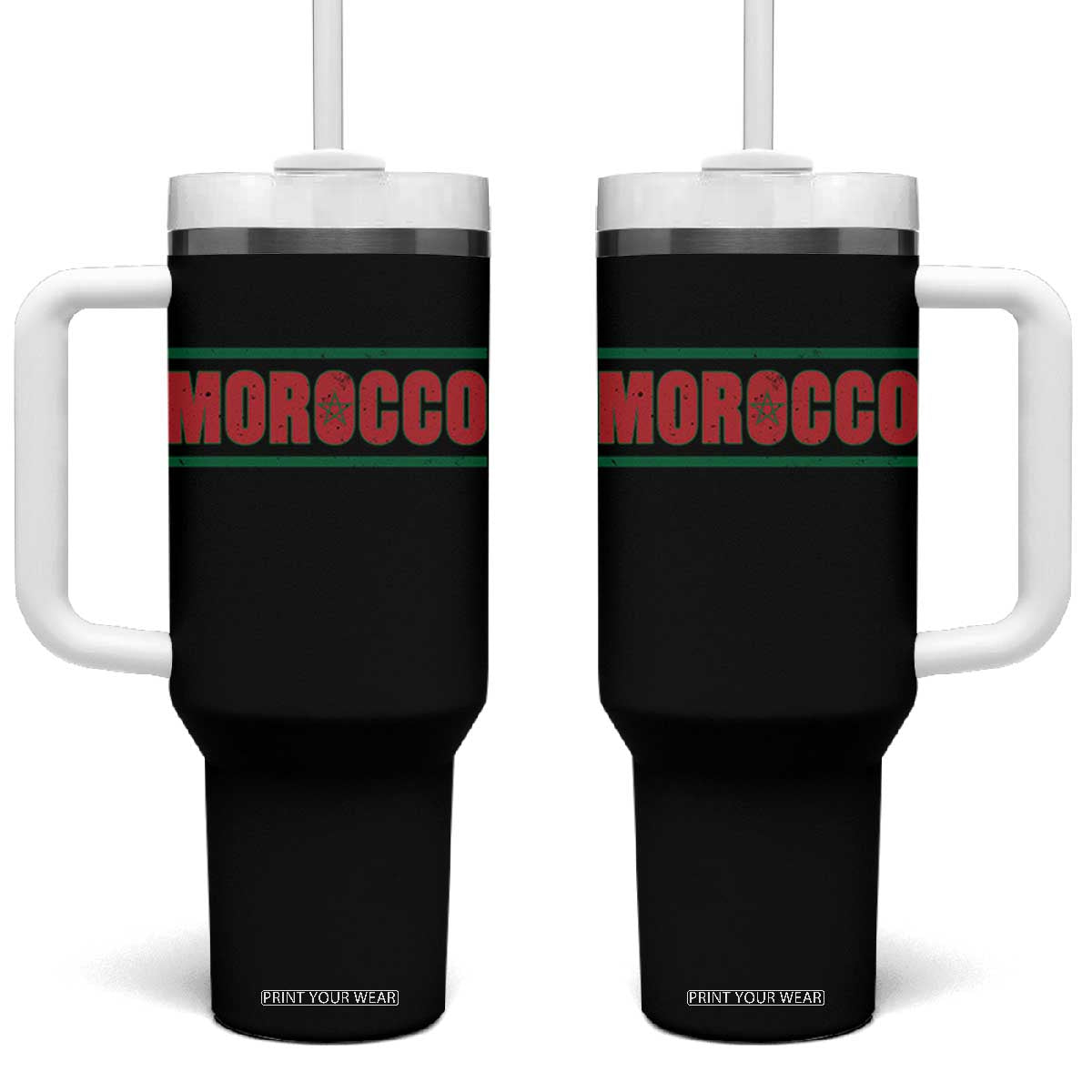 Proud Moroccan Vintage Marocco Flag Green Stripes Tumbler With Handle TS11 One Size: 40 oz Black Print Your Wear