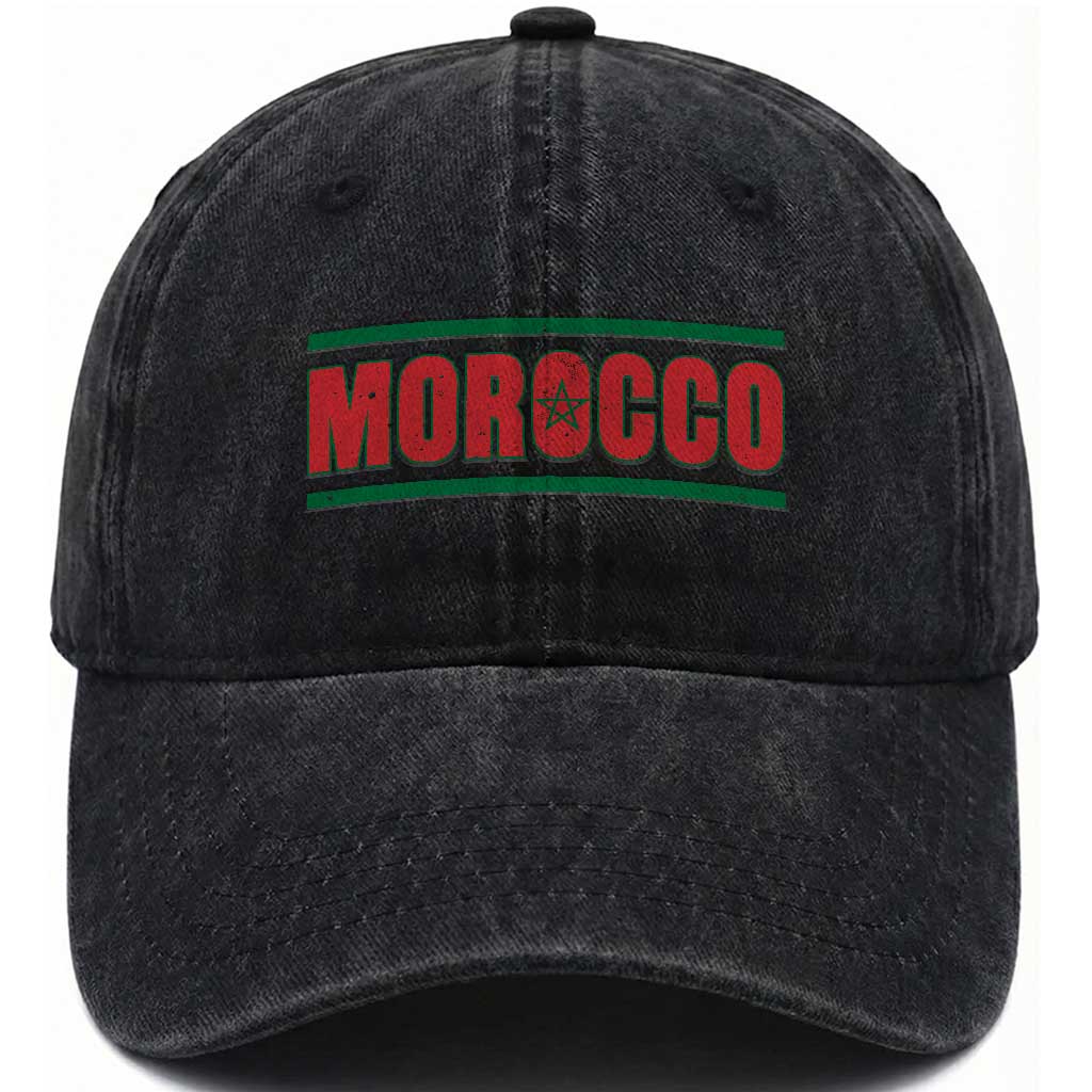 Proud Moroccan Vintage Marocco Flag Green Stripes Washed Cotton Baseball Cap TS11 Print Your Wear