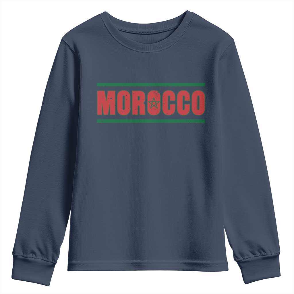 Proud Moroccan Vintage Marocco Flag Green Stripes Youth Sweatshirt TS11 Navy Print Your Wear