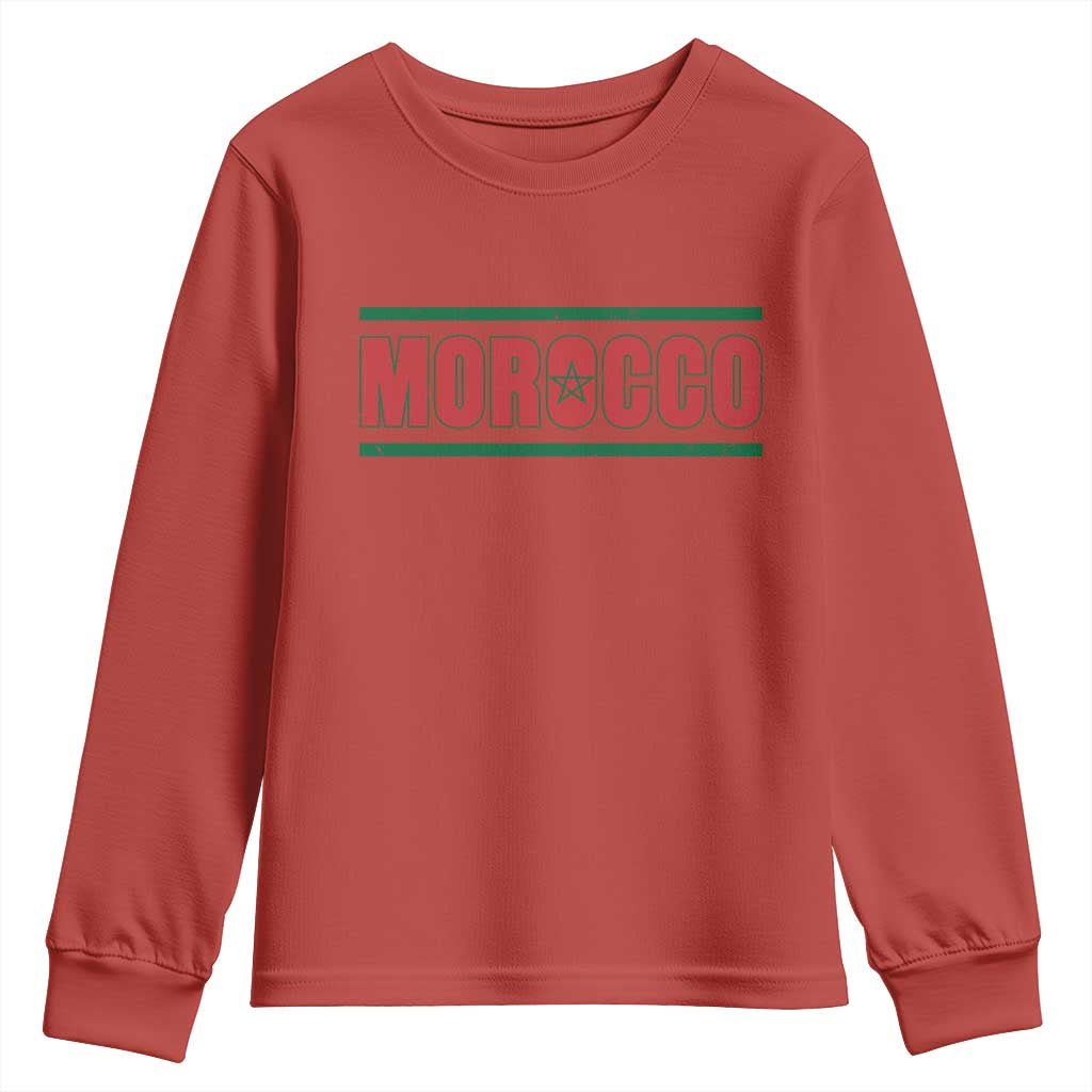 Proud Moroccan Vintage Marocco Flag Green Stripes Youth Sweatshirt TS11 Red Print Your Wear