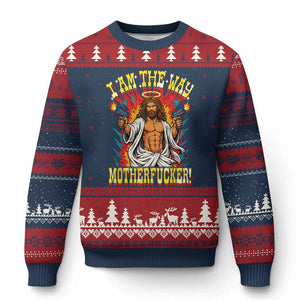 Funny Jesus LitRPG I Am The Way Motherfucker Ugly Christmas Sweater TS11 Navy Red Print Your Wear