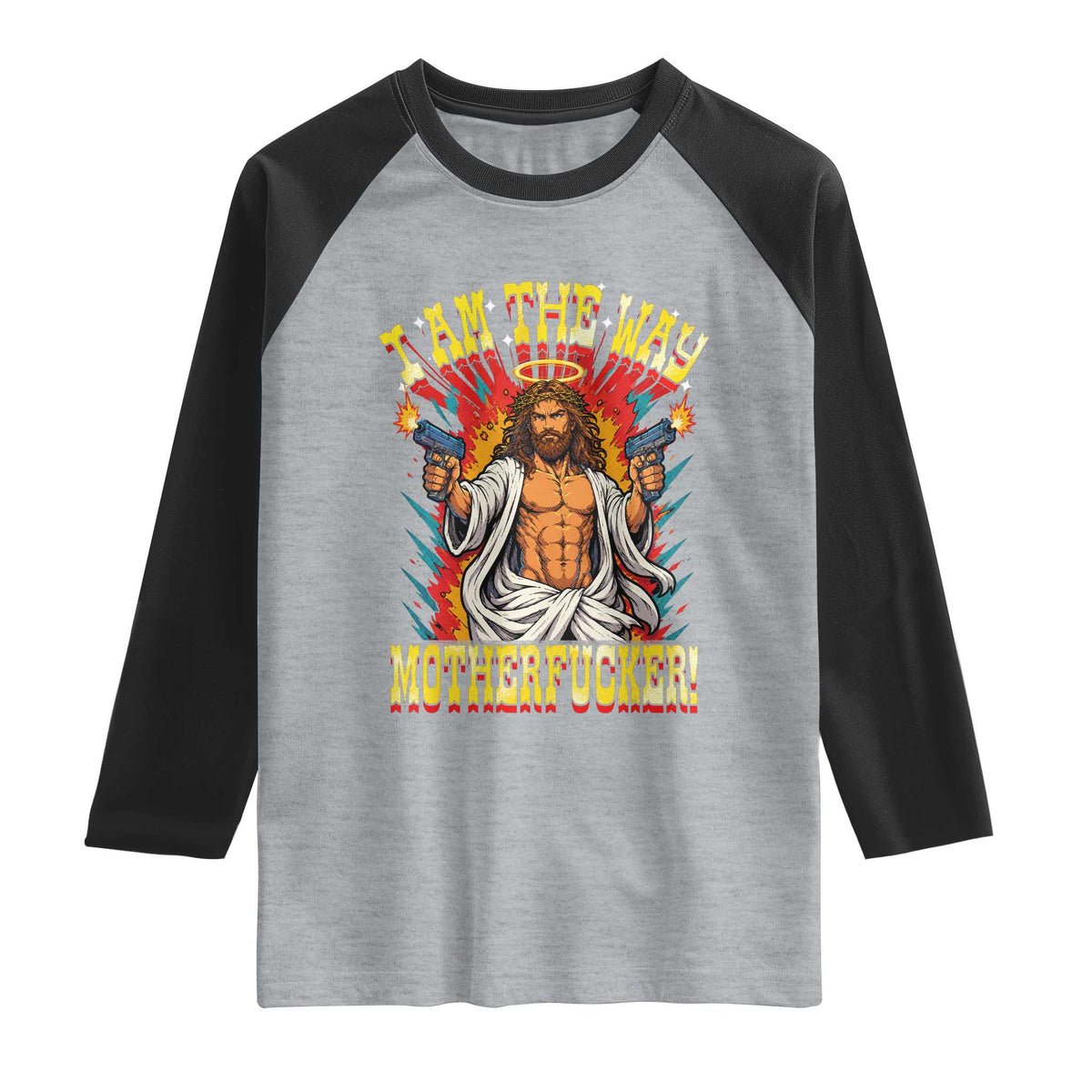 Funny Jesus LitRPG I Am The Way Motherfucker Raglan Shirt TS11 Heather Gray Black Print Your Wear