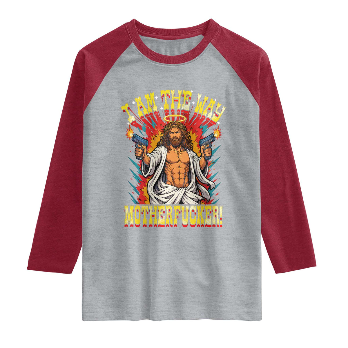 Funny Jesus LitRPG I Am The Way Motherfucker Raglan Shirt TS11 Heather Gray Heather Red Print Your Wear