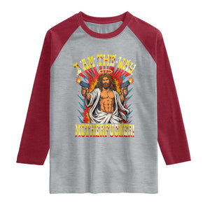 Funny Jesus LitRPG I Am The Way Motherfucker Raglan Shirt TS11 Heather Gray Heather Red Print Your Wear