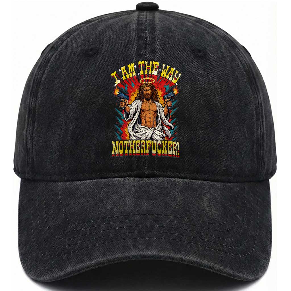 Funny Jesus LitRPG I Am The Way Motherfucker Washed Cotton Baseball Cap TS11 Print Your Wear