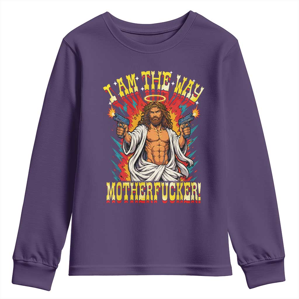 Funny Jesus LitRPG I Am The Way Motherfucker Youth Sweatshirt TS11 Purple Print Your Wear