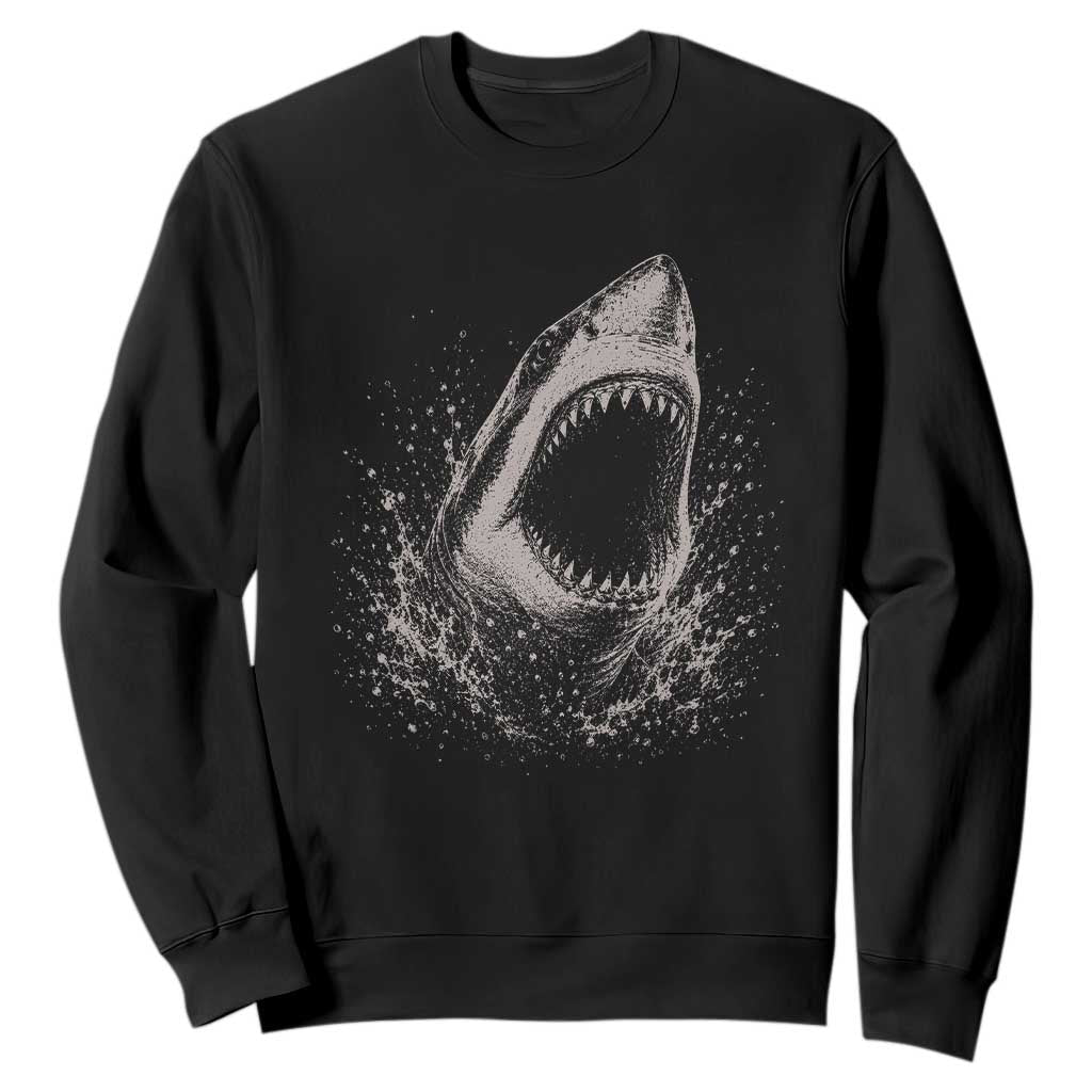 Vintage Great White Shark Jaw Graphic Sweatshirt Marine Life Gifts TS11 Black Print Your Wear