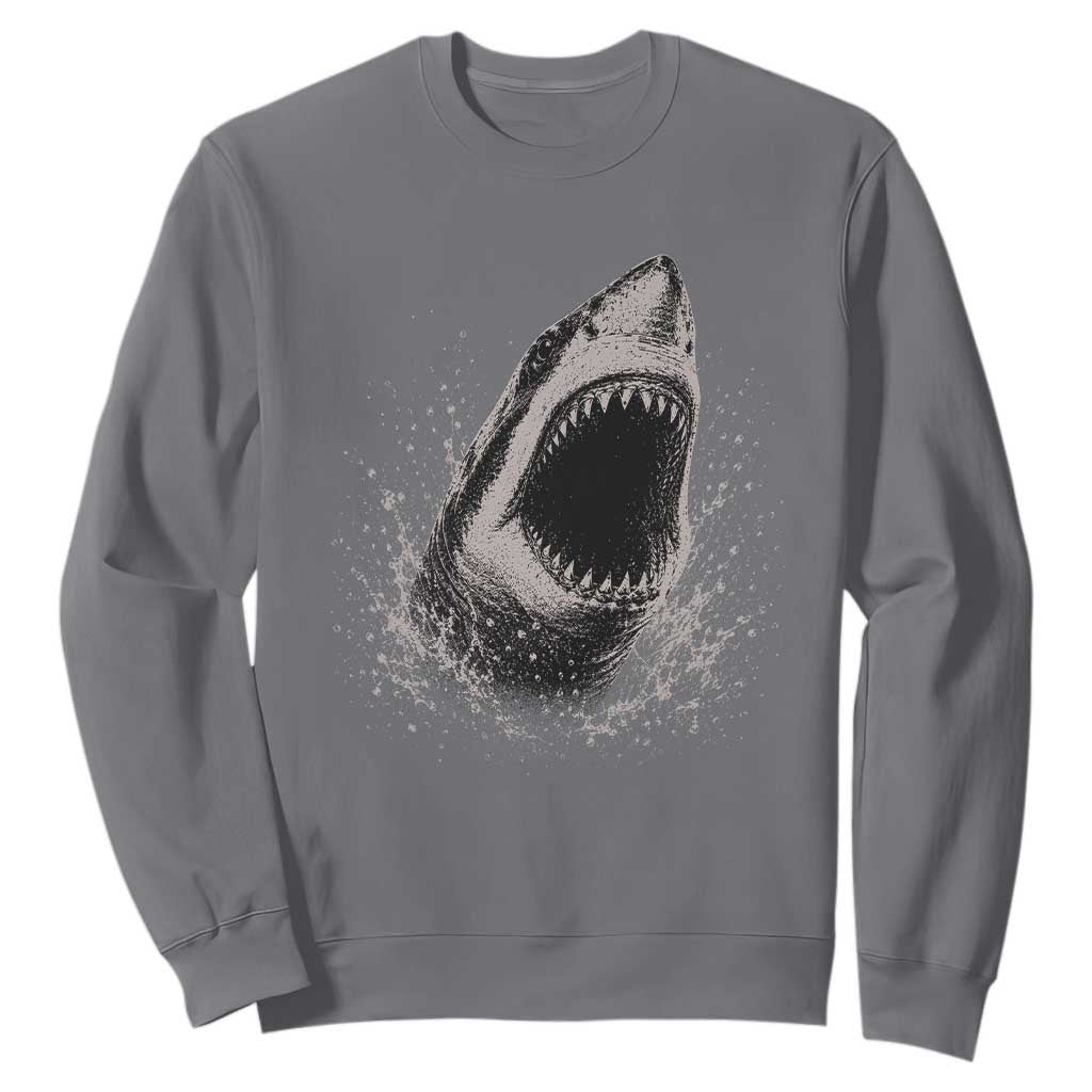Vintage Great White Shark Jaw Graphic Sweatshirt Marine Life Gifts TS11 Charcoal Print Your Wear