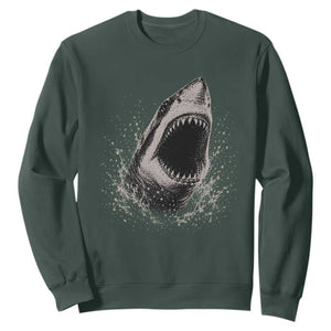 Vintage Great White Shark Jaw Graphic Sweatshirt Marine Life Gifts TS11 Dark Forest Green Print Your Wear