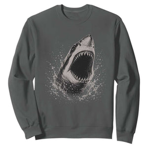 Vintage Great White Shark Jaw Graphic Sweatshirt Marine Life Gifts TS11 Dark Heather Print Your Wear