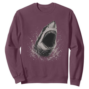 Vintage Great White Shark Jaw Graphic Sweatshirt Marine Life Gifts TS11 Maroon Print Your Wear