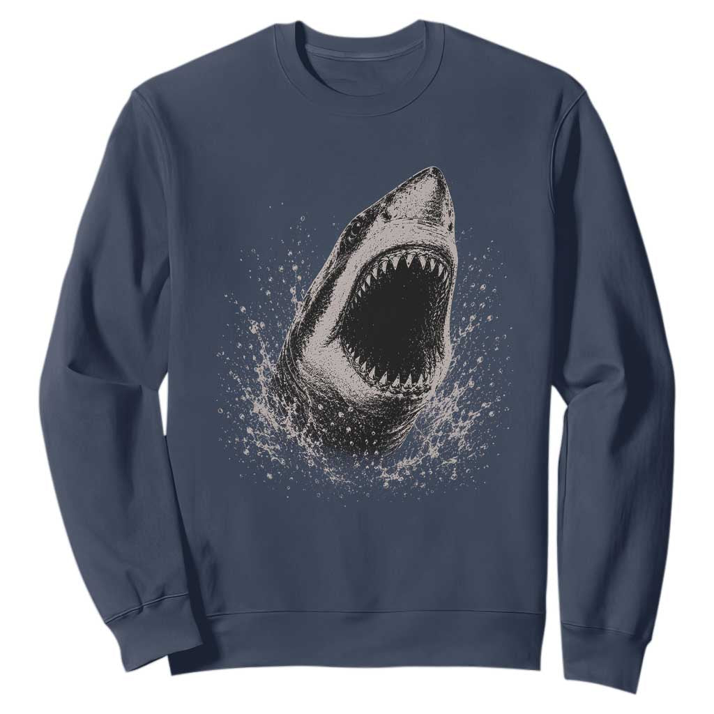 Vintage Great White Shark Jaw Graphic Sweatshirt Marine Life Gifts TS11 Navy Print Your Wear