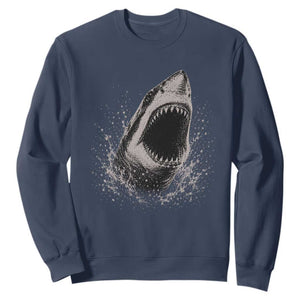 Vintage Great White Shark Jaw Graphic Sweatshirt Marine Life Gifts TS11 Navy Print Your Wear