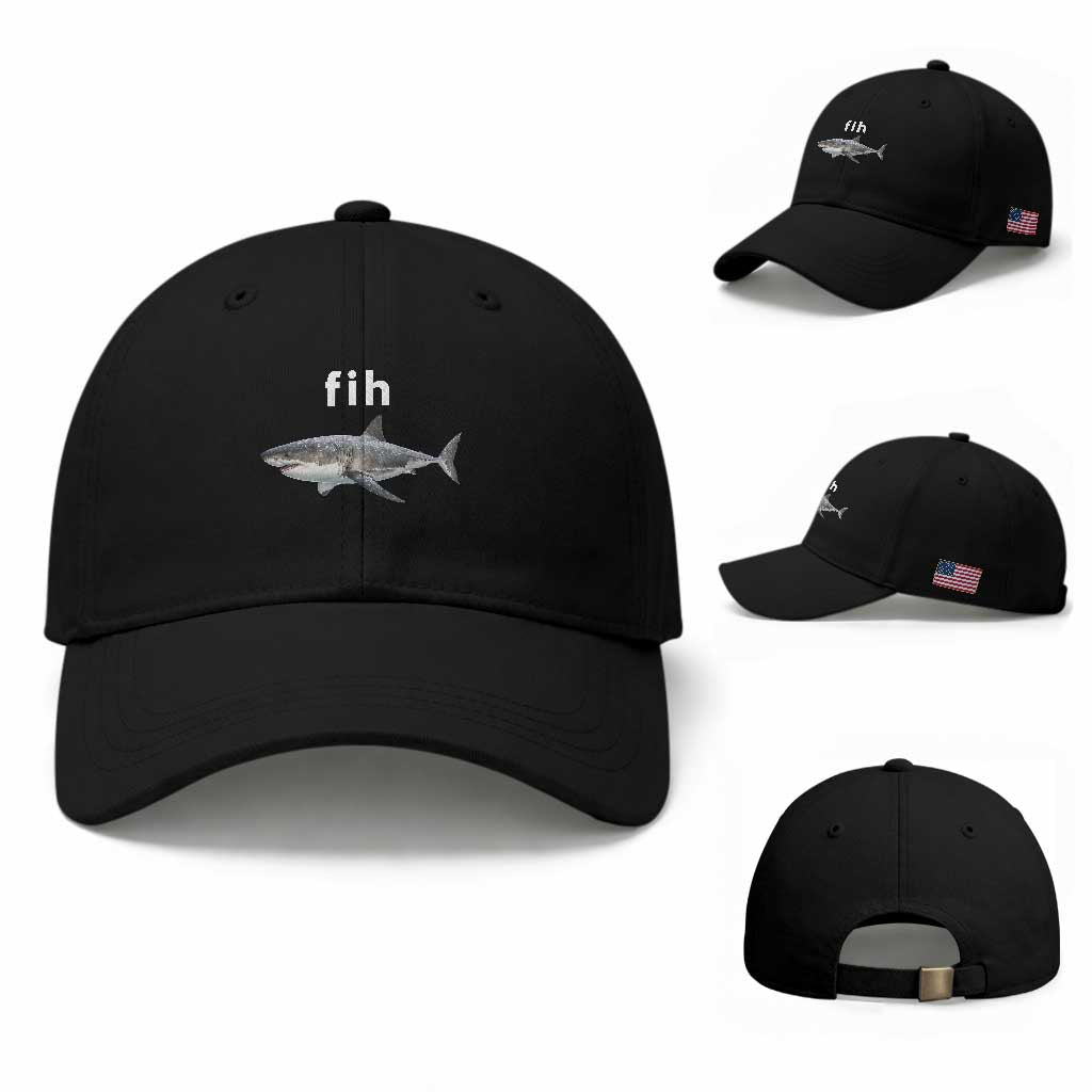 Funny Fih Shark Misspelled Fish Meme Baseball Cap Great White Shark Lover TS11 Baseball Cap Universal Fit Black Print Your Wear
