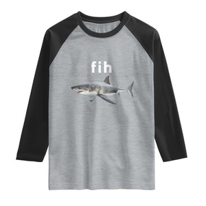 Funny Fih Shark Misspelled Fish Meme Raglan Shirt Great White Shark Lover TS11 Heather Gray Black Print Your Wear