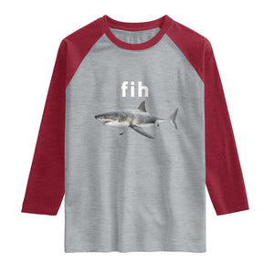 Funny Fih Shark Misspelled Fish Meme Raglan Shirt Great White Shark Lover TS11 Heather Gray Heather Red Print Your Wear