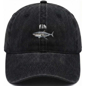 Funny Fih Shark Misspelled Fish Meme Washed Cotton Baseball Cap Great White Shark Lover TS11 Print Your Wear