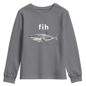 Funny Fih Shark Misspelled Fish Meme Youth Sweatshirt Great White Shark Lover TS11 Charcoal Print Your Wear