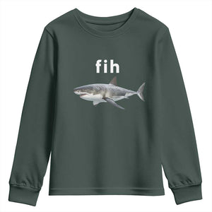 Funny Fih Shark Misspelled Fish Meme Youth Sweatshirt Great White Shark Lover TS11 Dark Forest Green Print Your Wear