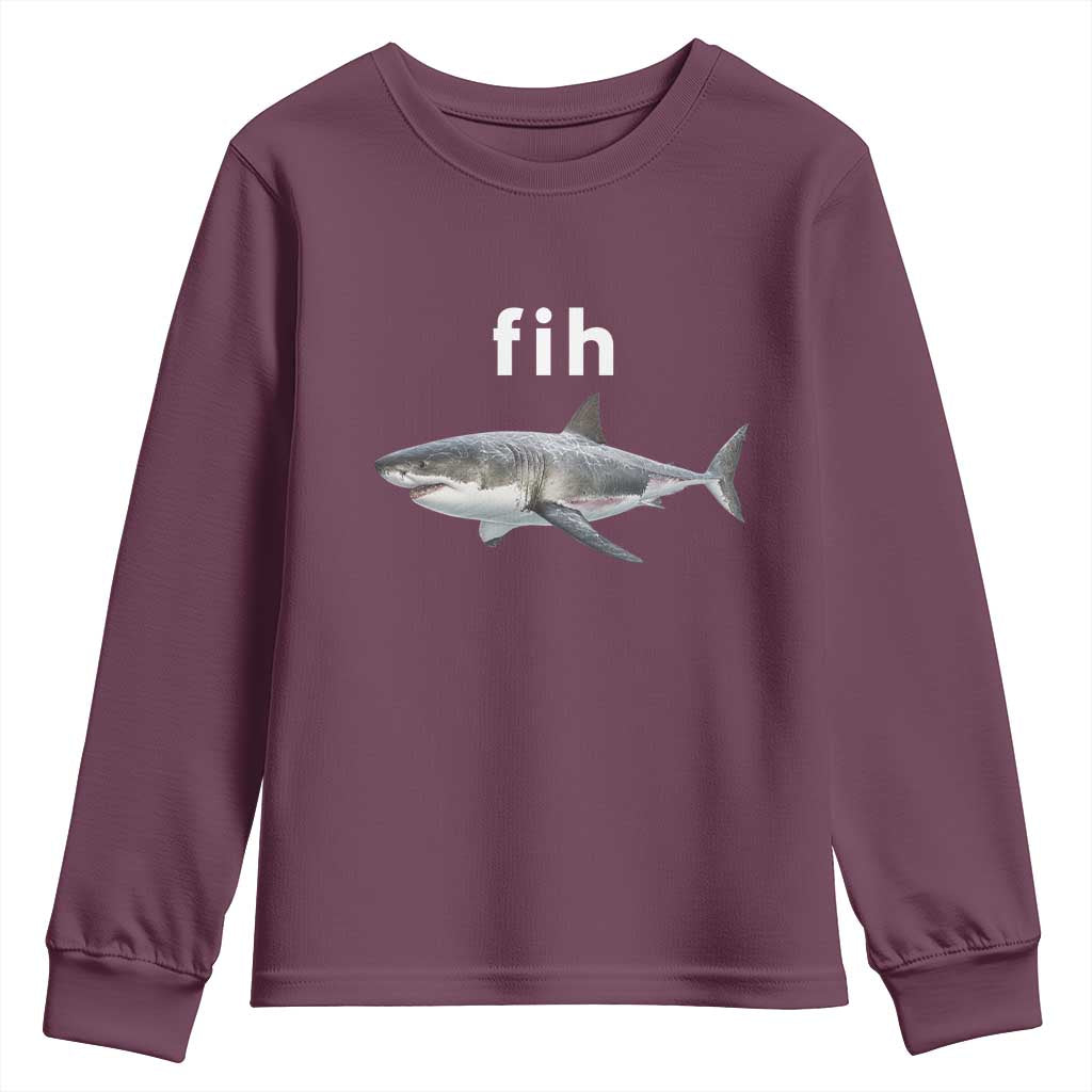Funny Fih Shark Misspelled Fish Meme Youth Sweatshirt Great White Shark Lover TS11 Maroon Print Your Wear