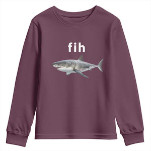 Funny Fih Shark Misspelled Fish Meme Youth Sweatshirt Great White Shark Lover TS11 Maroon Print Your Wear
