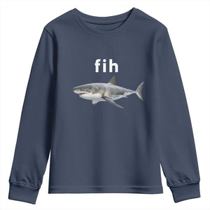 Funny Fih Shark Misspelled Fish Meme Youth Sweatshirt Great White Shark Lover TS11 Navy Print Your Wear