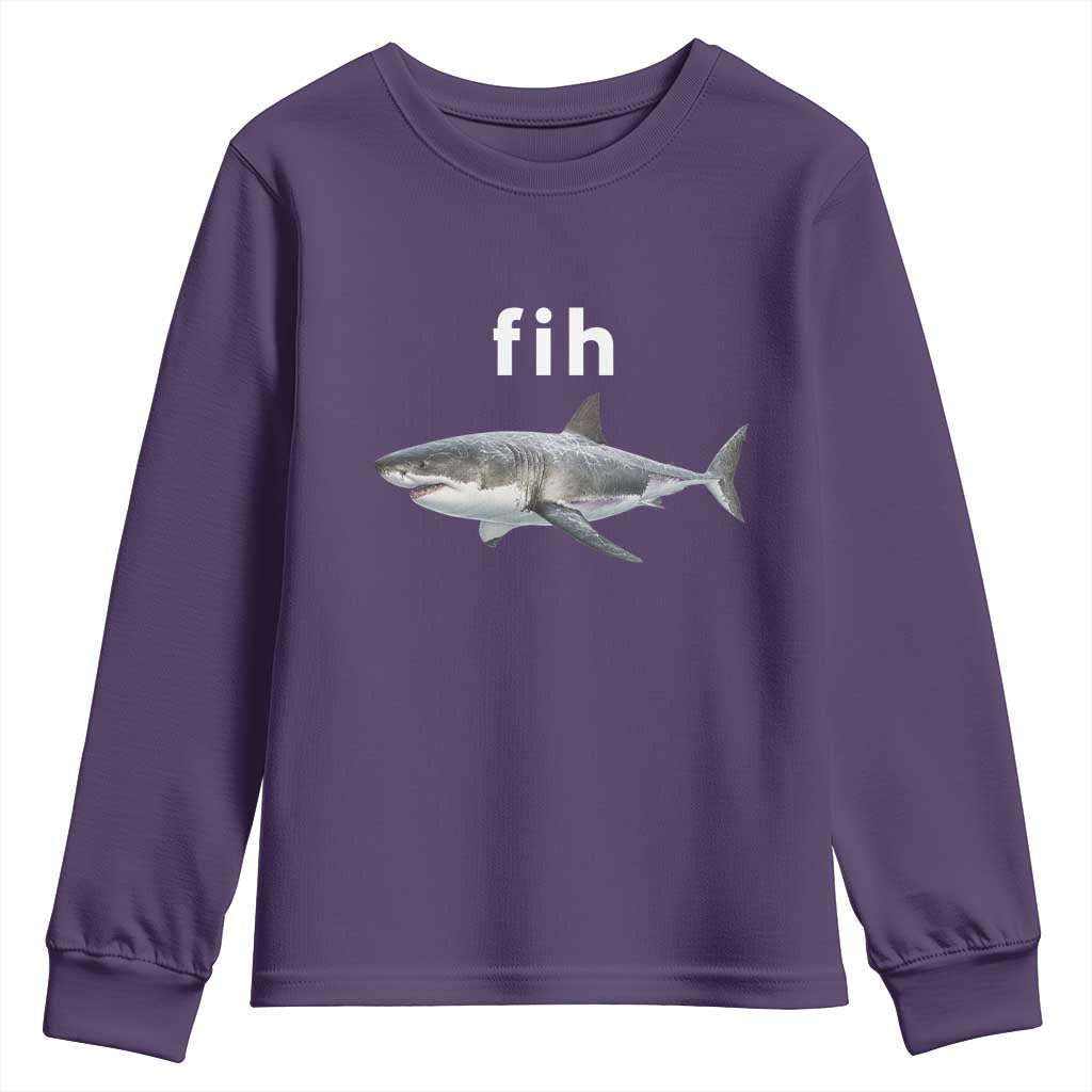 Funny Fih Shark Misspelled Fish Meme Youth Sweatshirt Great White Shark Lover TS11 Purple Print Your Wear