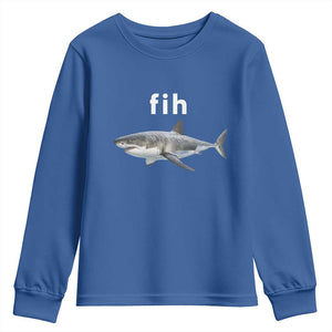 Funny Fih Shark Misspelled Fish Meme Youth Sweatshirt Great White Shark Lover TS11 Royal Blue Print Your Wear