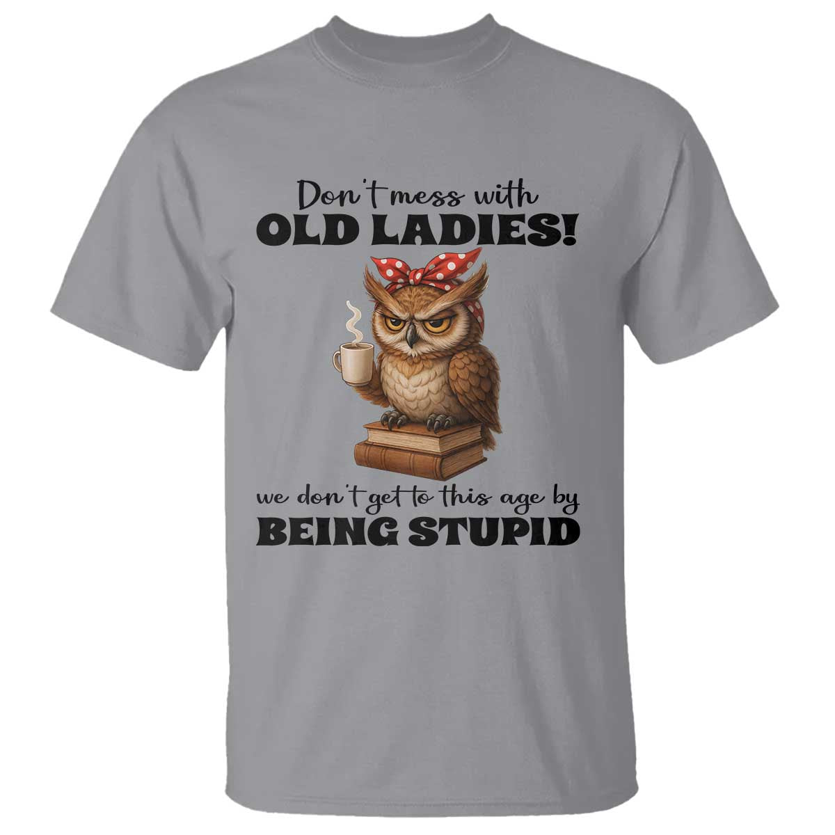 Dont Mess With Old Ladies We Dont Get To This Age By Being Stupid T Shirt Cute Owl TS11 Sport Gray Print Your Wear