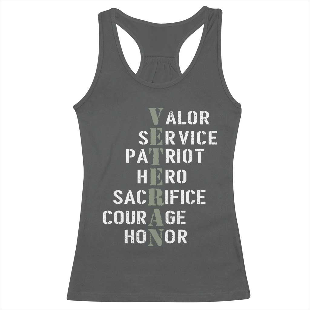 Veterans Valor Service Patriot Hero Sacrifice Courage Honor Racerback Tank Top TS11 Dark Heather Print Your Wear