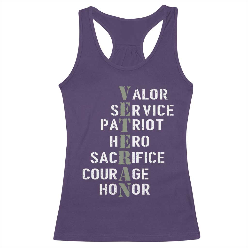 Veterans Valor Service Patriot Hero Sacrifice Courage Honor Racerback Tank Top TS11 Purple Print Your Wear
