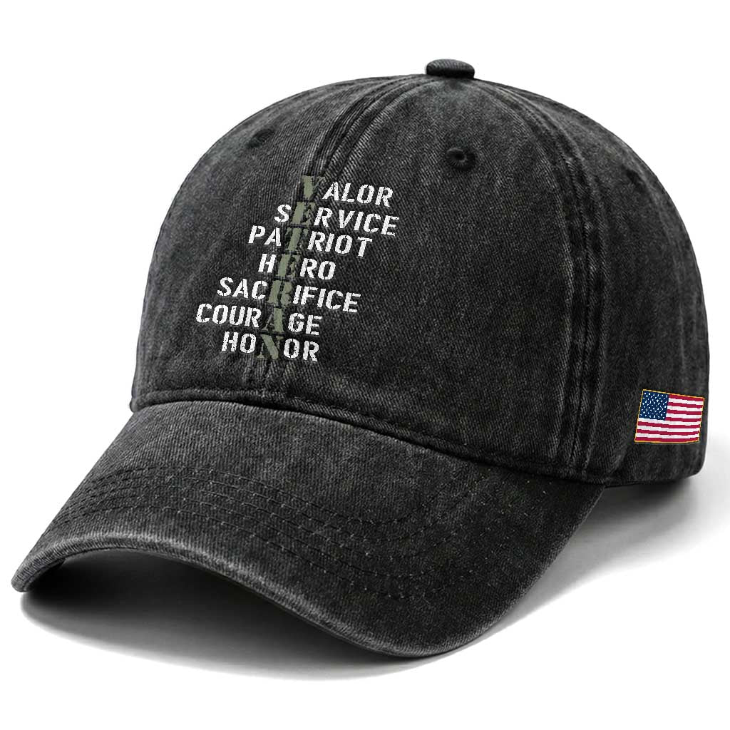 Veterans Valor Service Patriot Hero Sacrifice Courage Honor Washed Cotton Baseball Cap TS11 Print Your Wear
